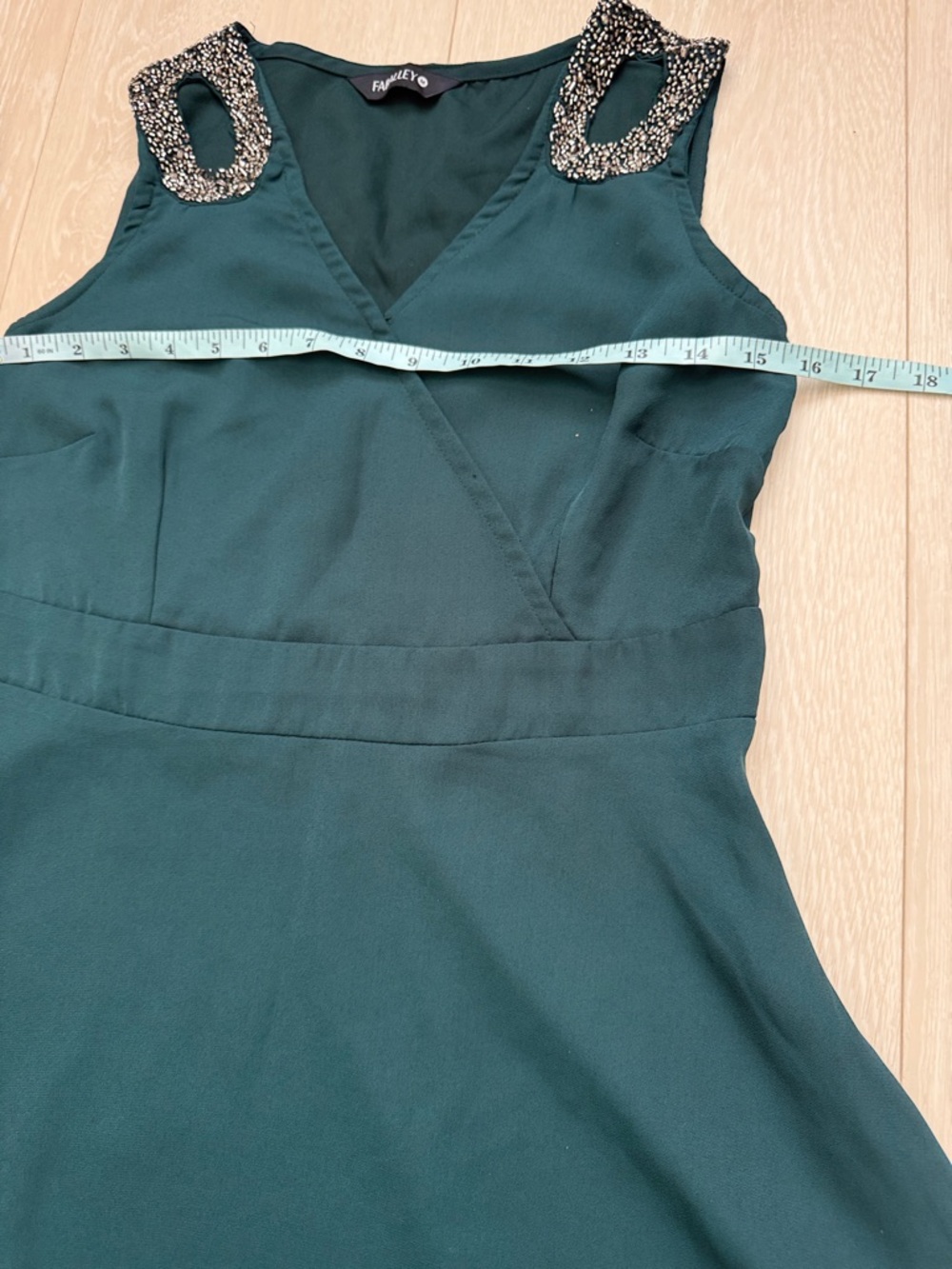 Emerald Green Sleeveless Mini Dress with Shoulder Rhinestone Accents - Picture 4 of 8